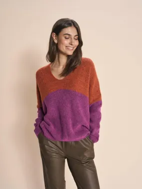 Mos Mosh - Thora V Neck Block Knit Vivid Viola