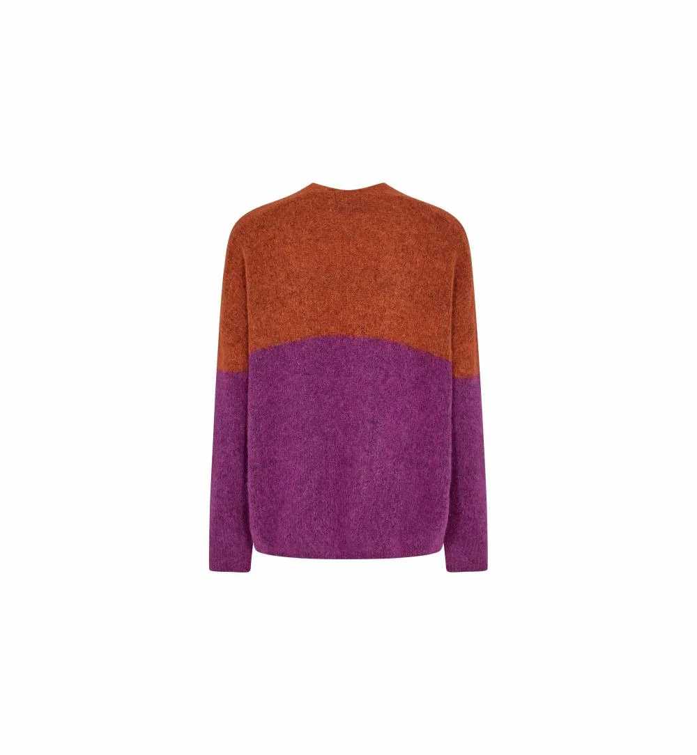 Mos Mosh - Thora V Neck Block Knit Vivid Viola