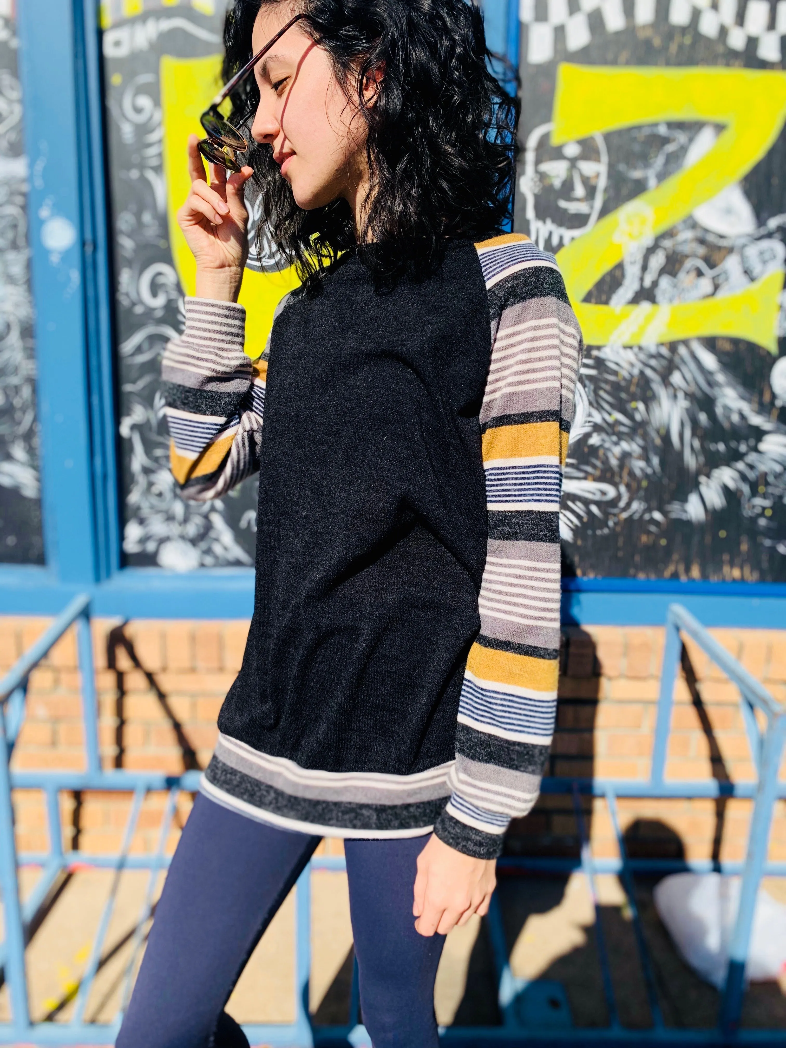 Mustard and Black Raglan Top