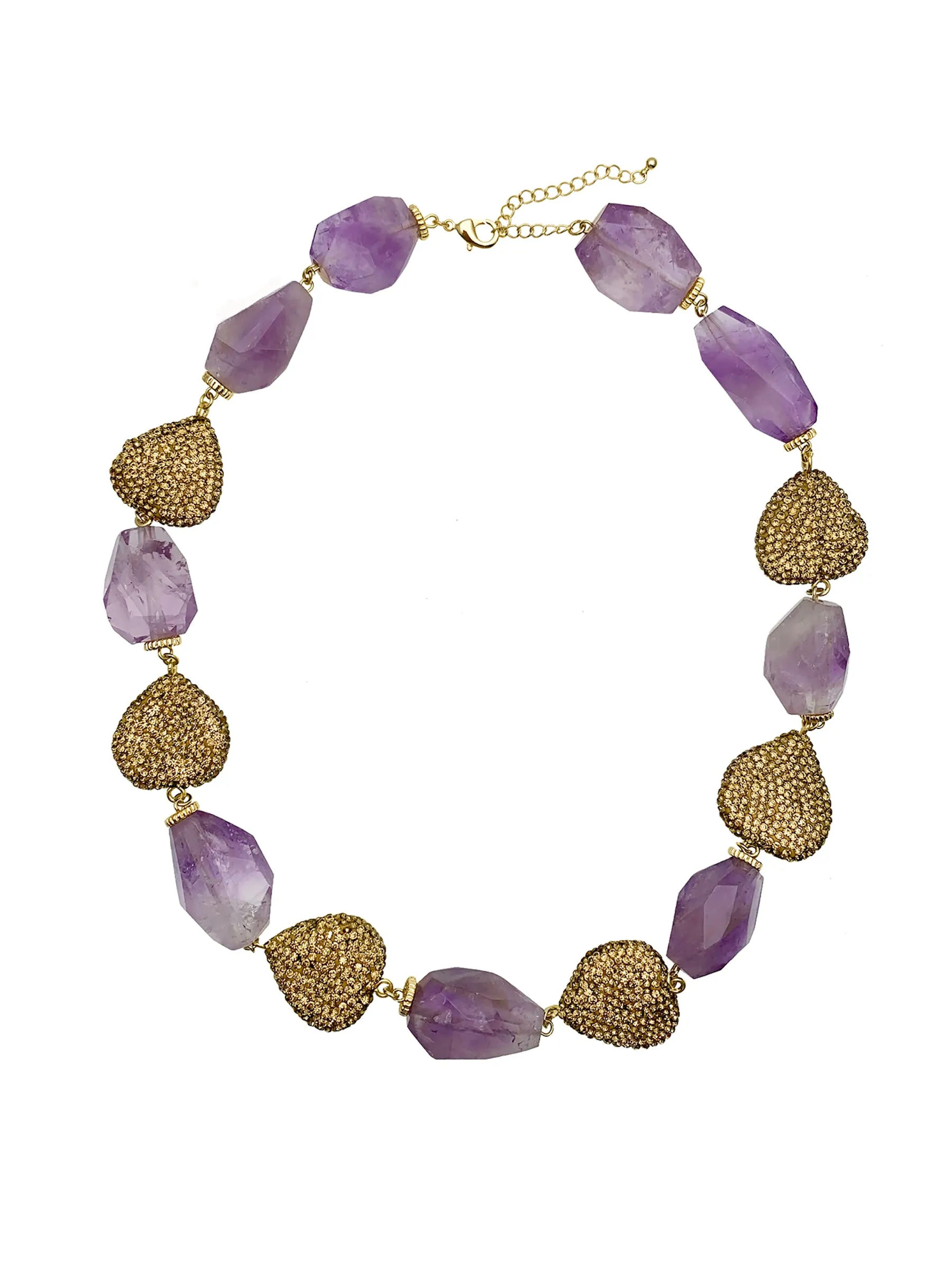 Natural Amethyst With Rhinestones Statement Necklace EN034