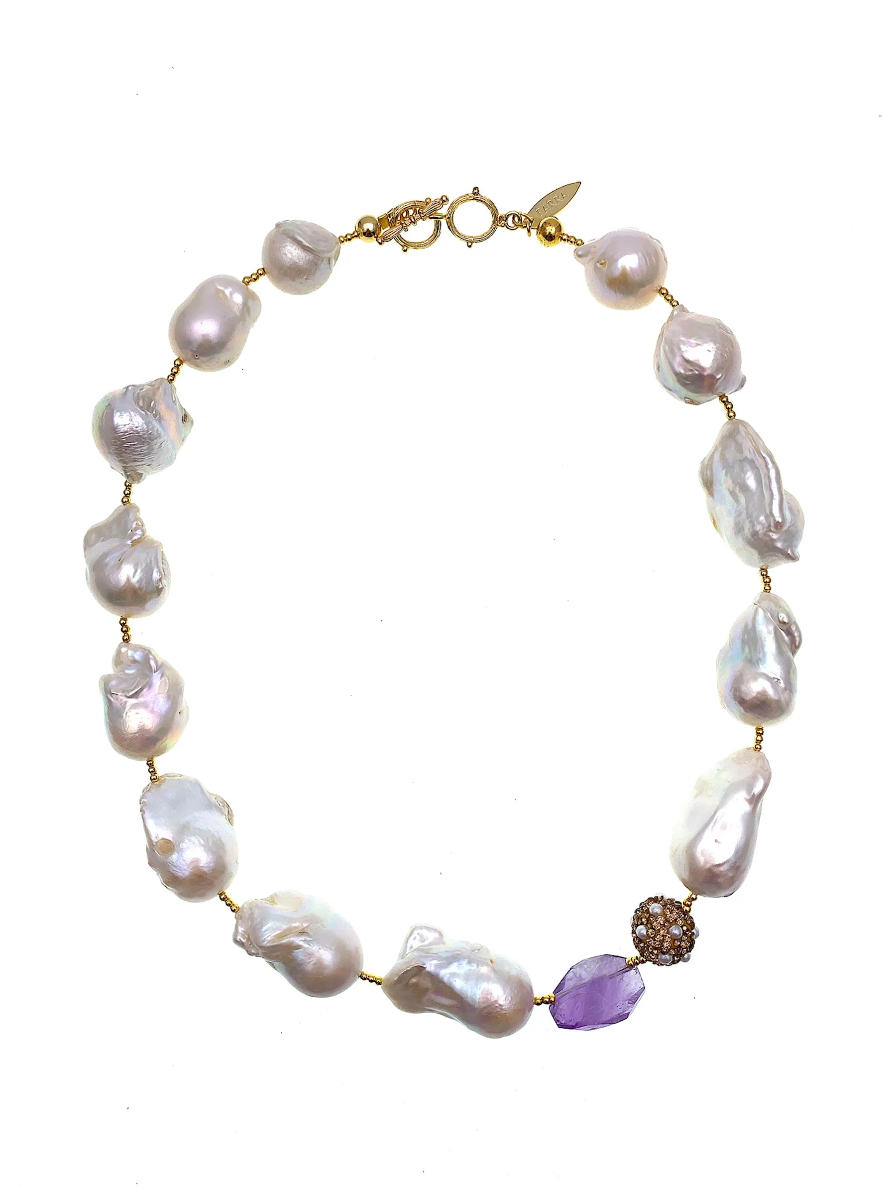 Natural Baroque Pearl With Amethyst Short Necklace FN016