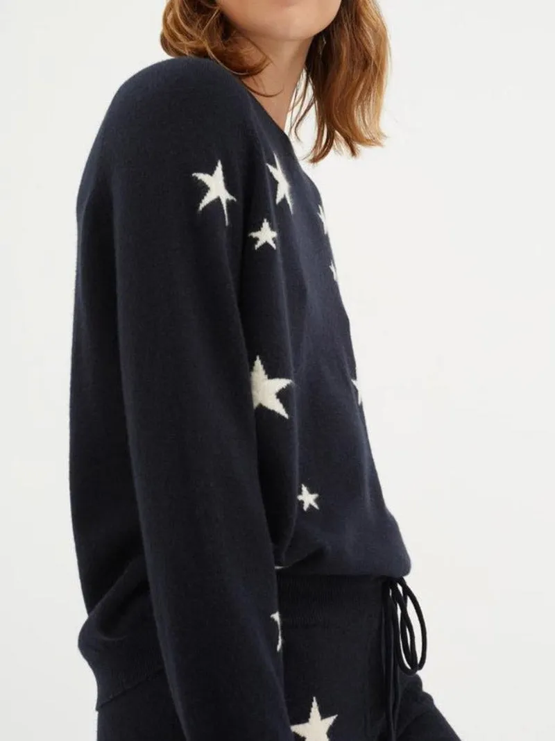 Navy Slouchy Star Cashmere Sweater