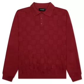 Palmer Checked L/S Sweater Polo - Sunday Red