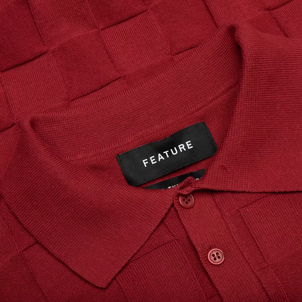 Palmer Checked L/S Sweater Polo - Sunday Red