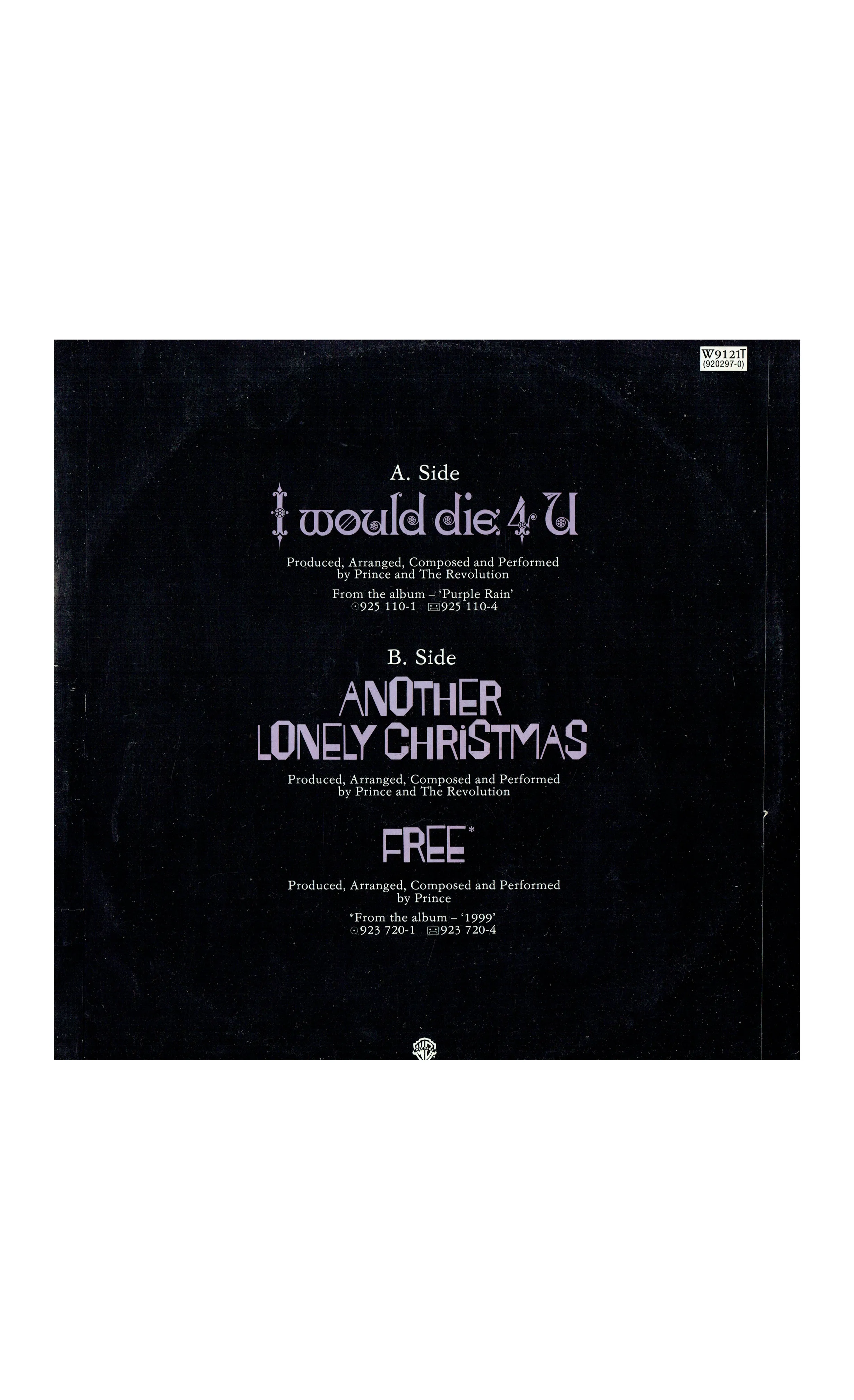 Prince – & The Revolution  – I Would Die 4 U Lonely Christmas UK 12 Inch Vinyl 1984 3 Tracks W9121T