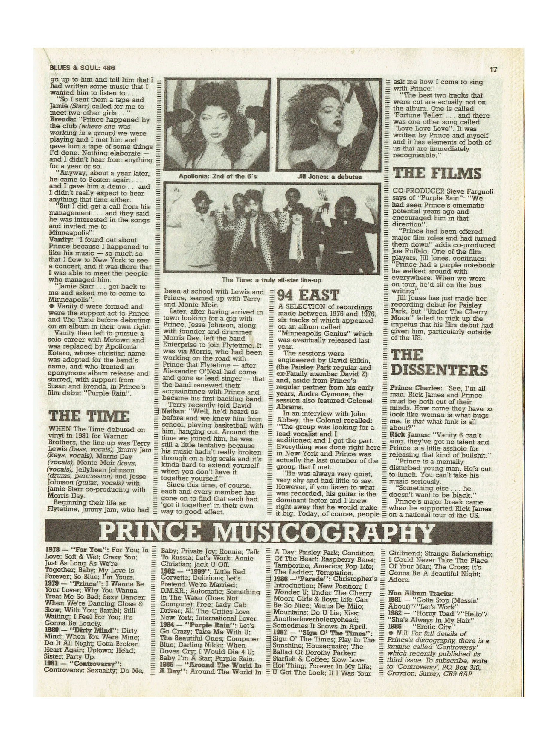 Prince – Magazine Blues & Soul June / July  Prince Cover & 3 Page Article Preloved: 1987