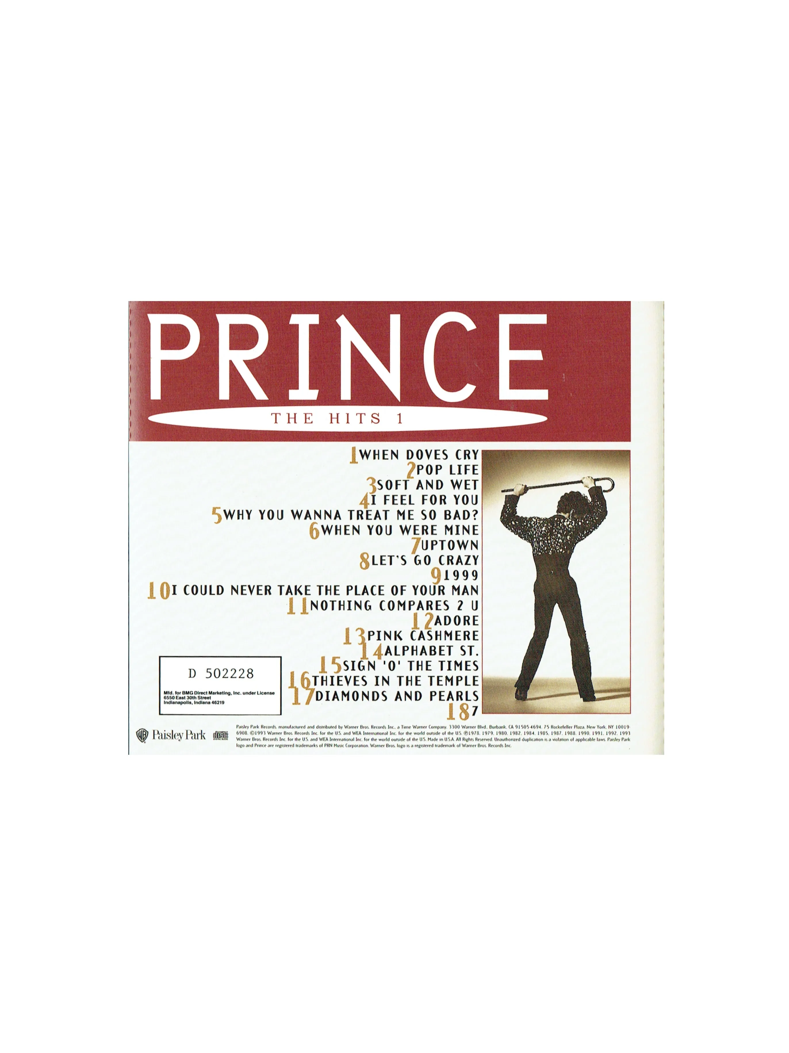 Prince – The Hits 1 CD Album 1993 Original USA Release 18 Tracks WE833 WITH HYPE