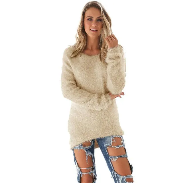 Pull Femme   Mink Cashmere Women Sweaters And Pullovers Long Sleeve Female Loose Jumper Women Sweater 5 Colors GS