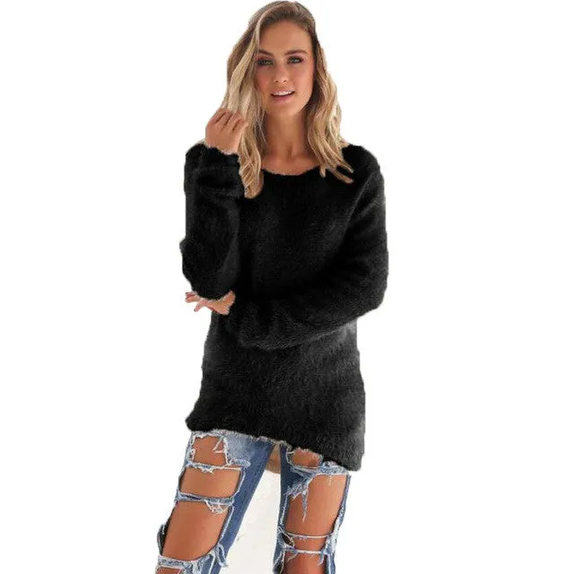 Pull Femme   Mink Cashmere Women Sweaters And Pullovers Long Sleeve Female Loose Jumper Women Sweater 5 Colors GS