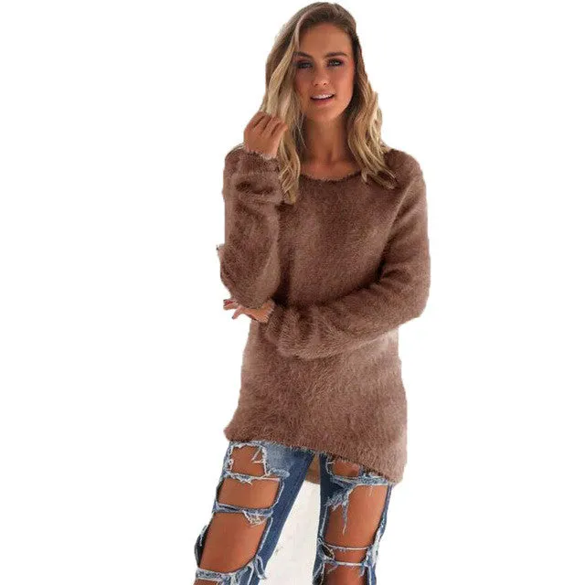 Pull Femme   Mink Cashmere Women Sweaters And Pullovers Long Sleeve Female Loose Jumper Women Sweater 5 Colors GS