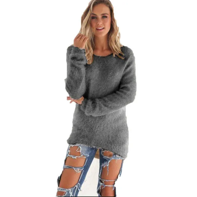 Pull Femme   Mink Cashmere Women Sweaters And Pullovers Long Sleeve Female Loose Jumper Women Sweater 5 Colors GS