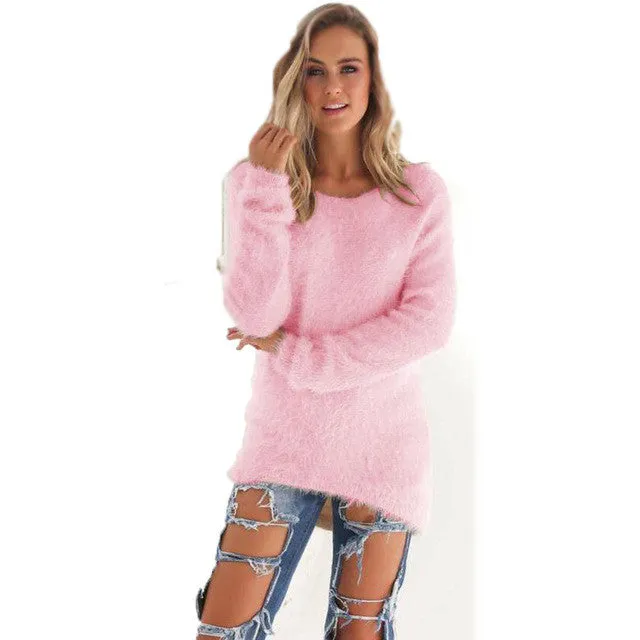 Pull Femme   Mink Cashmere Women Sweaters And Pullovers Long Sleeve Female Loose Jumper Women Sweater 5 Colors GS