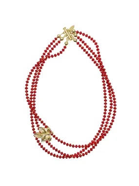 Red Coral With Maple Pendant Multi-layers Necklace HN032