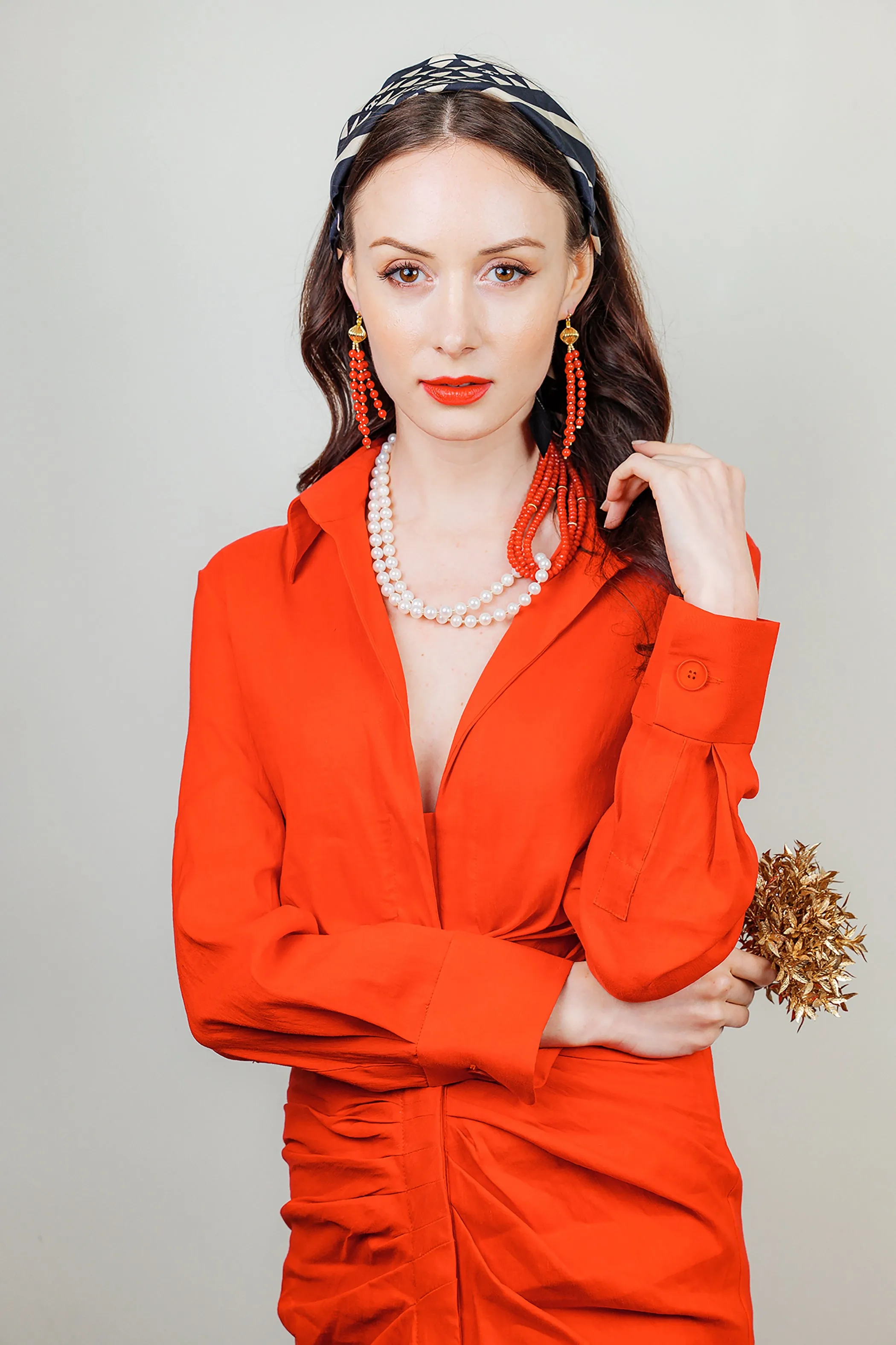 Red Corals With Freshwater Pearls Multi-Strands Necklace EN039