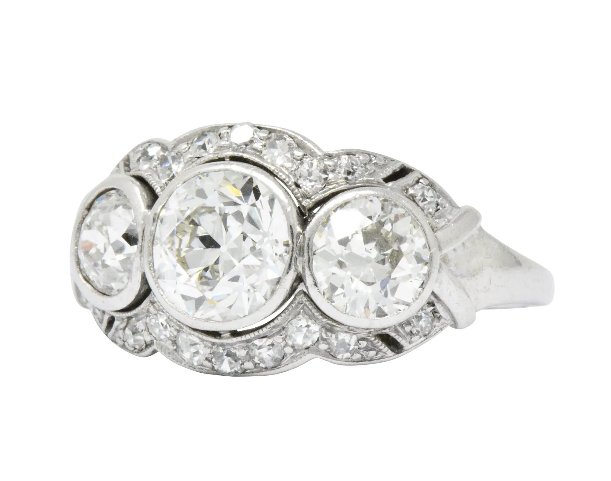 Retro 1940's Three Stone 2.60 CTW Diamond Palladium Ring