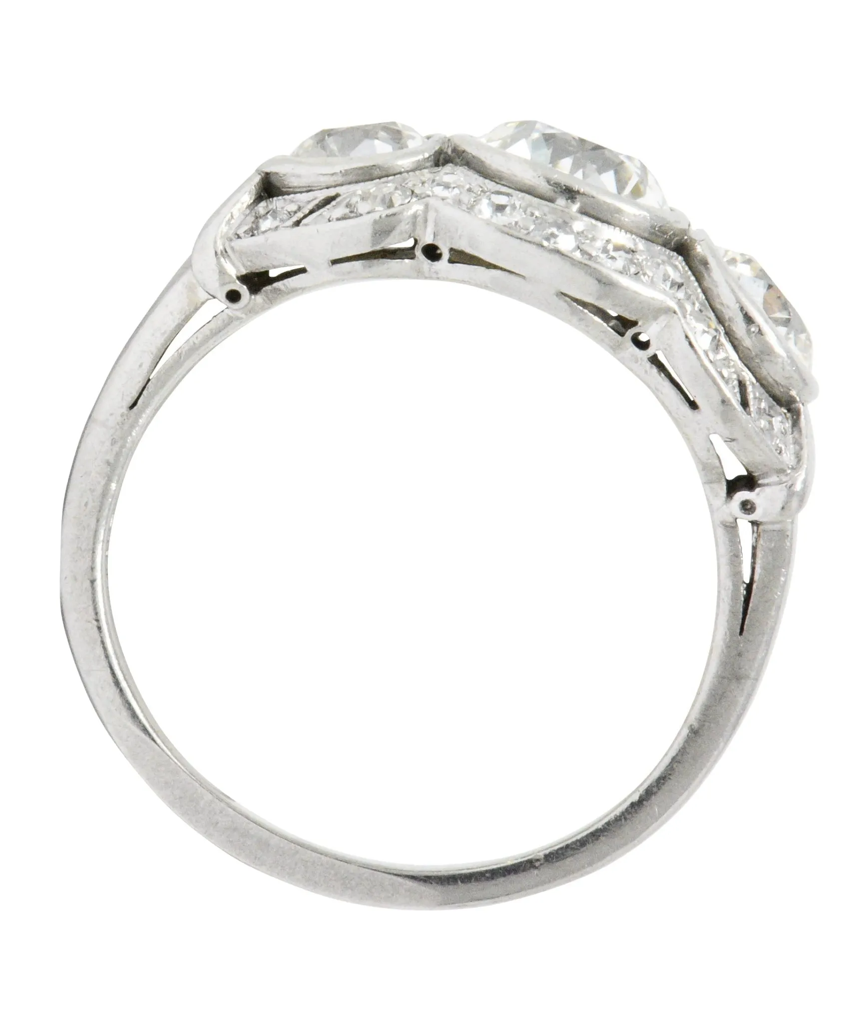 Retro 1940's Three Stone 2.60 CTW Diamond Palladium Ring