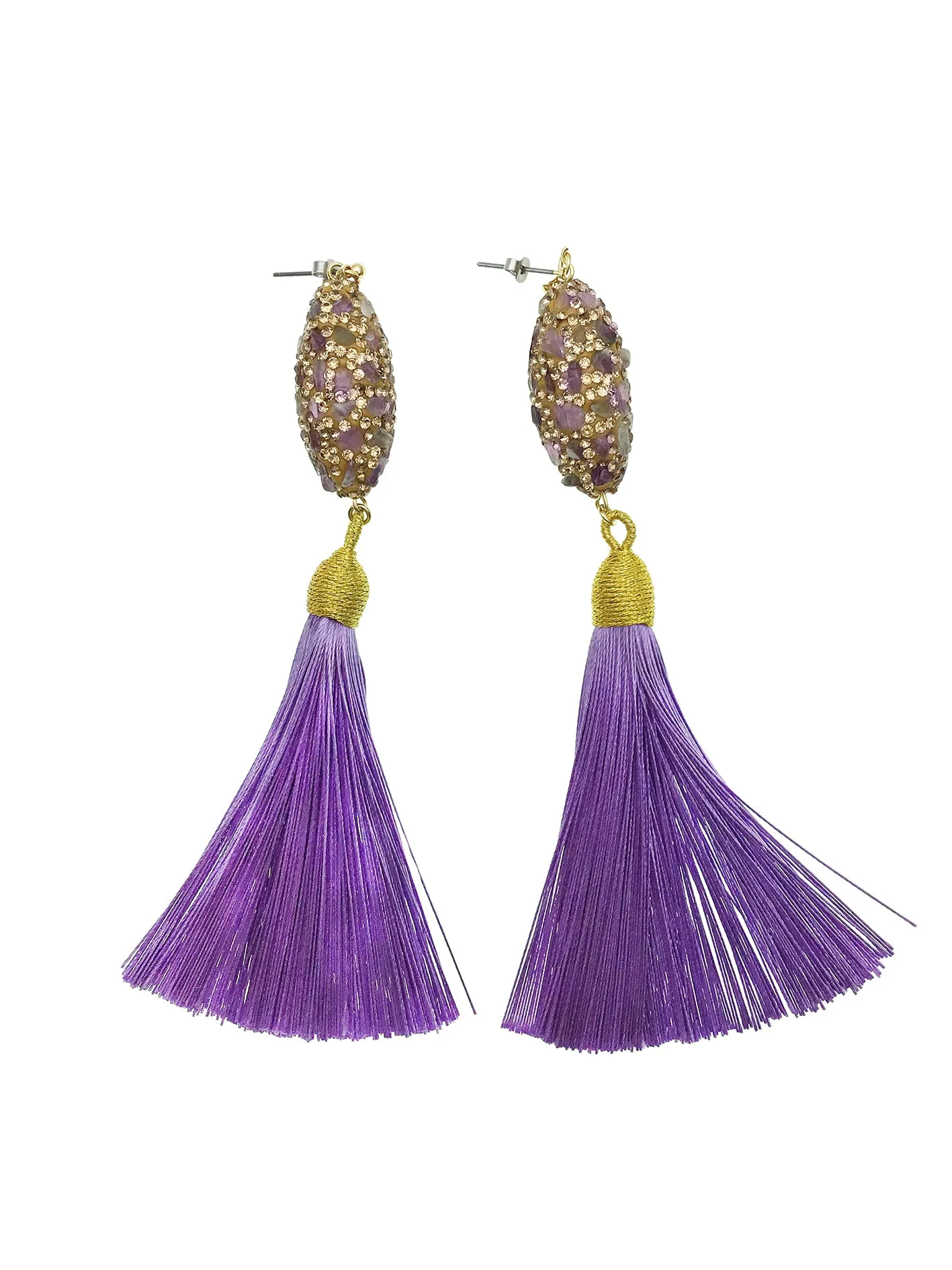 Rhinestone Bordred Amethyst Tassel Earrings CE011