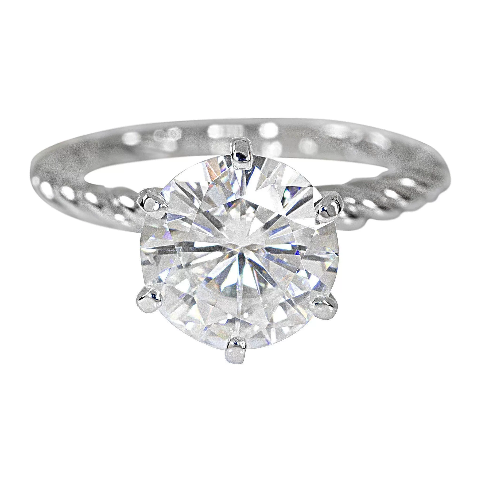 Round Moissanite 6 Prong Braided Rope Solitaire Ring