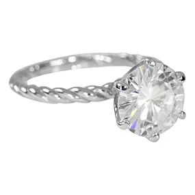 Round Moissanite 6 Prong Braided Rope Solitaire Ring