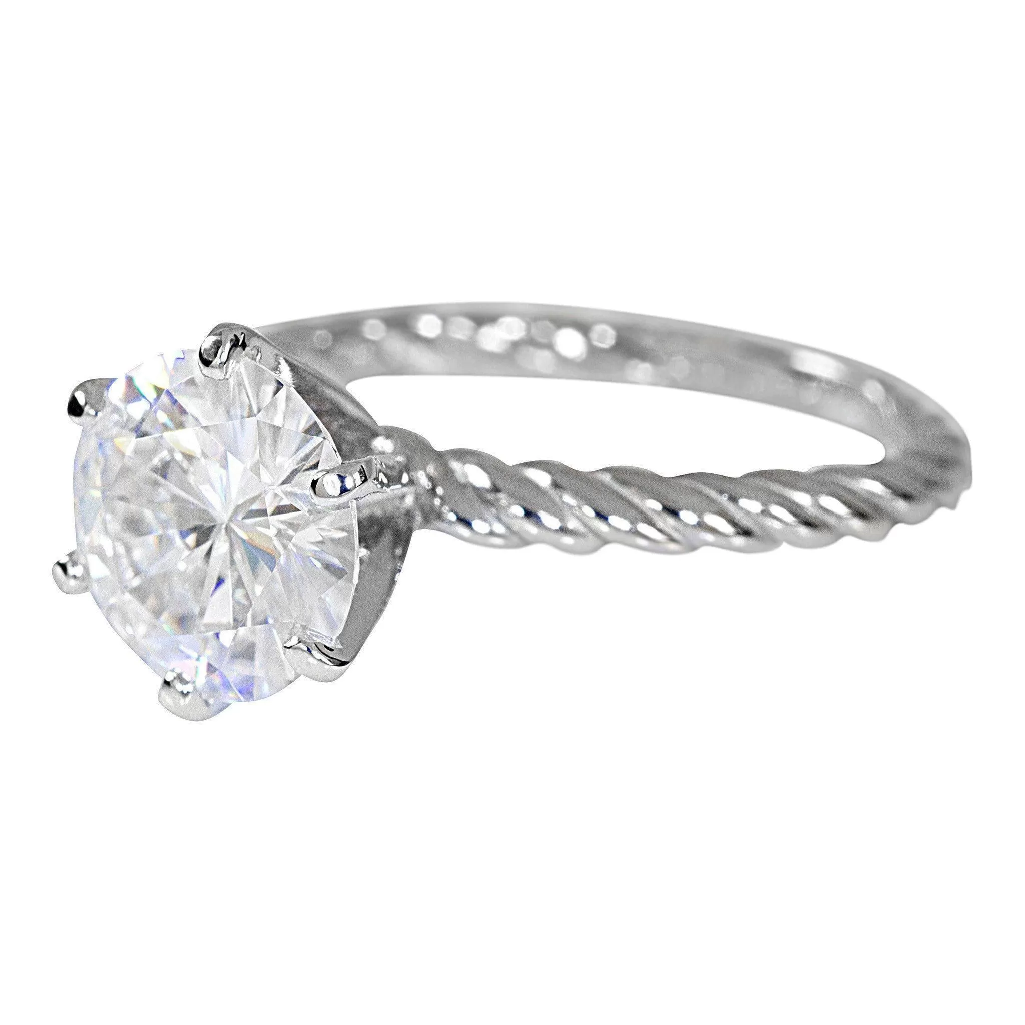 Round Moissanite 6 Prong Braided Rope Solitaire Ring