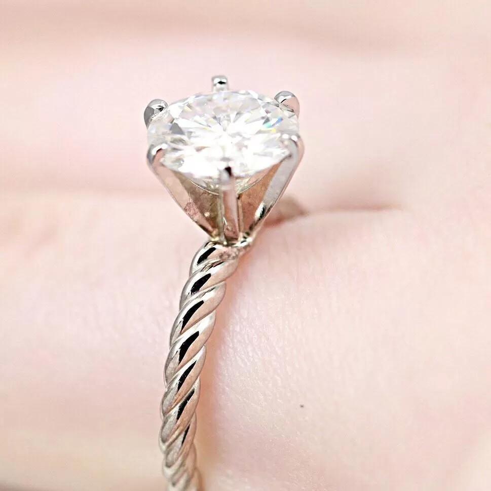 Round Moissanite 6 Prong Braided Rope Solitaire Ring