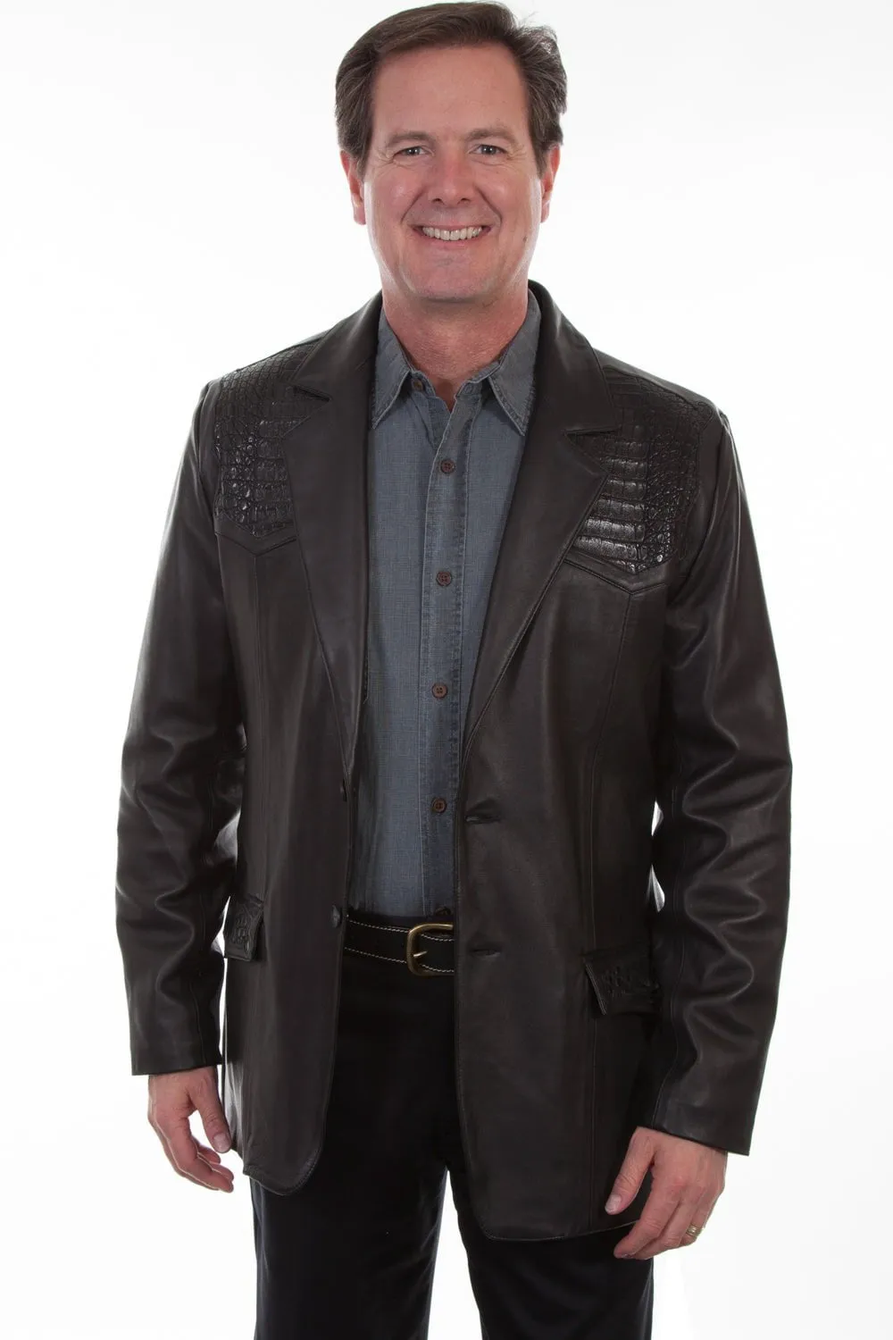 Scully Mens Black Lamb Leather Caiman Blazer Jacket