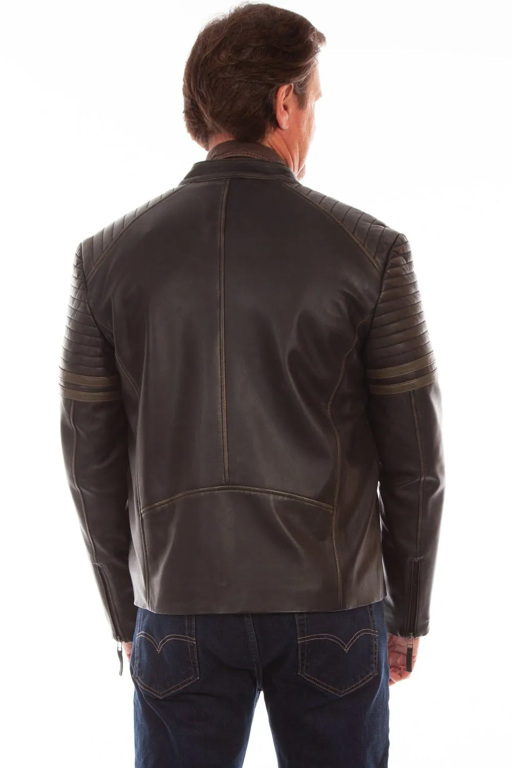 Scully Mens Black Lamb Leather Zip Racer Jacket