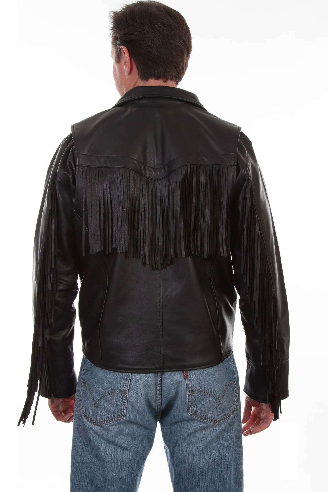 Scully Mens Black Leather Fringe Motorcycle Jacket