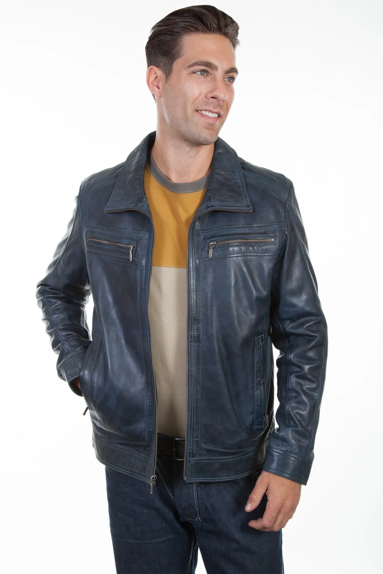 Scully Mens Denim Lamb Leather Retro Jacket