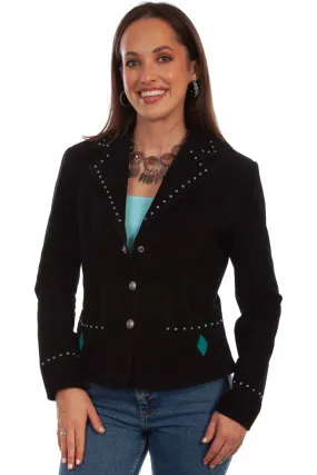 Scully Womens Black Boar Suede Leather Studded Lapel Jacket