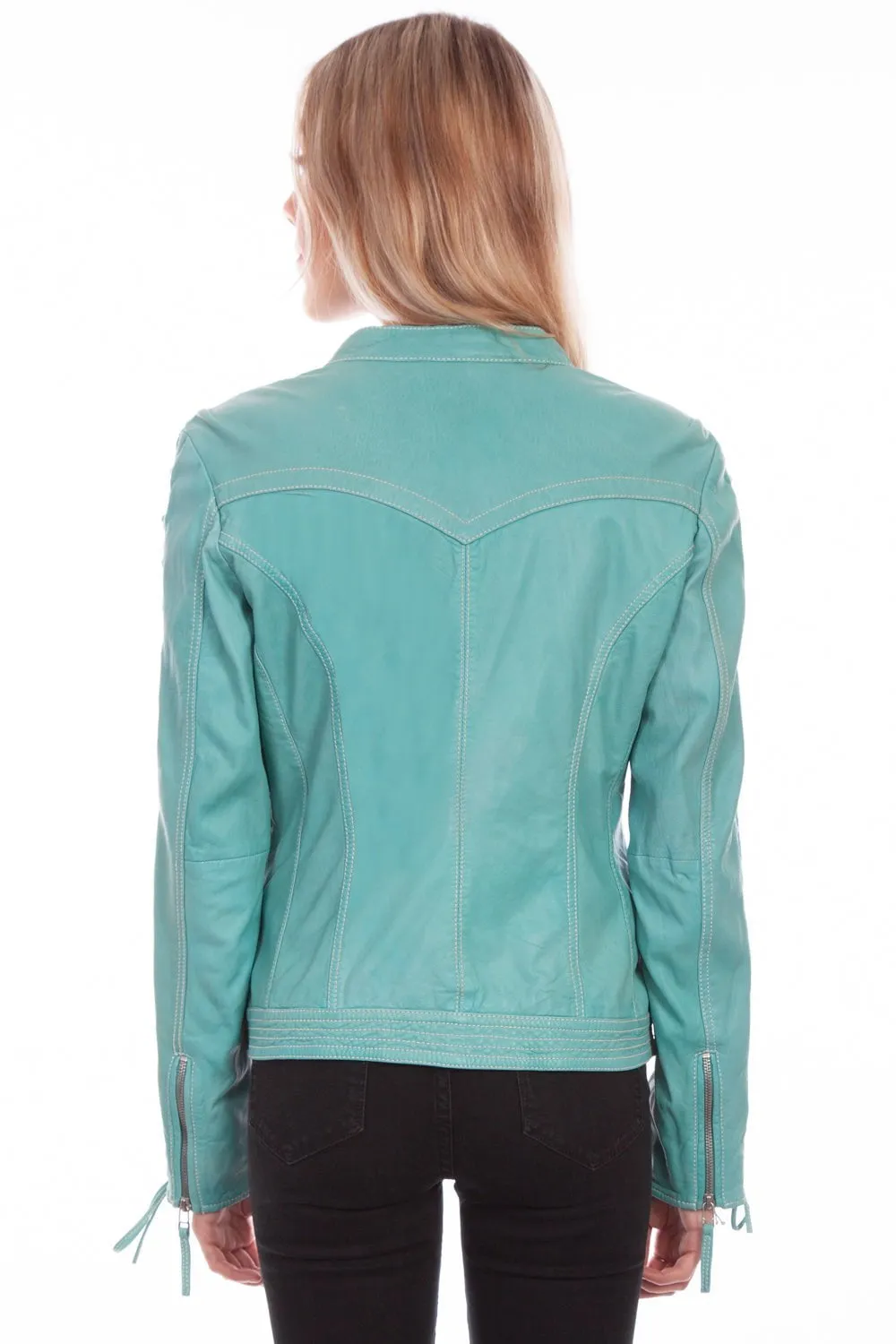 Scully Womens Blue River Leather Laced Sleeve Jacket