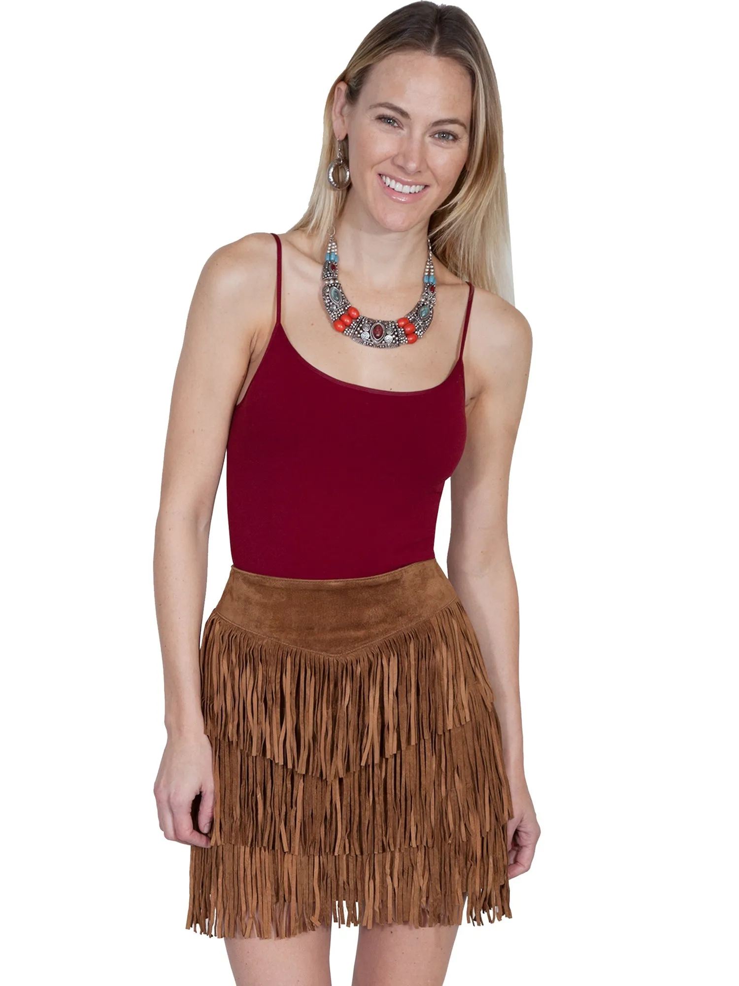 Scully Womens Cinnamon Boar Suede Fringe Skirt M