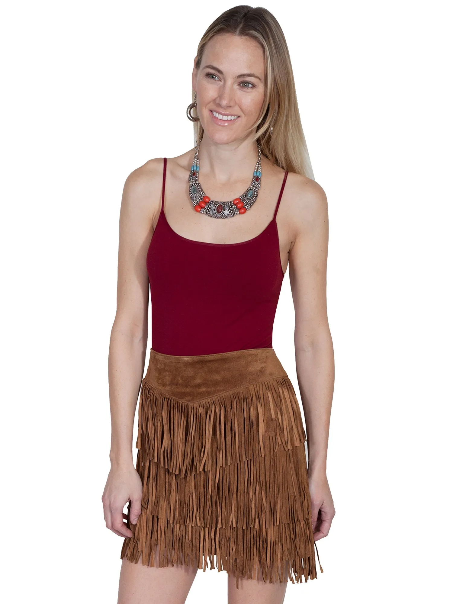 Scully Womens Cinnamon Boar Suede Fringe Skirt M