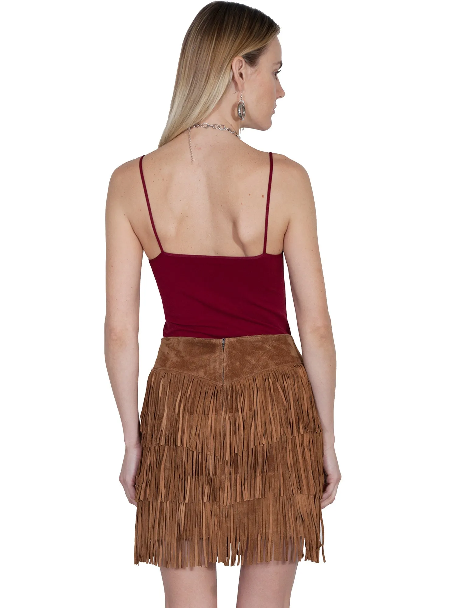 Scully Womens Cinnamon Boar Suede Fringe Skirt M