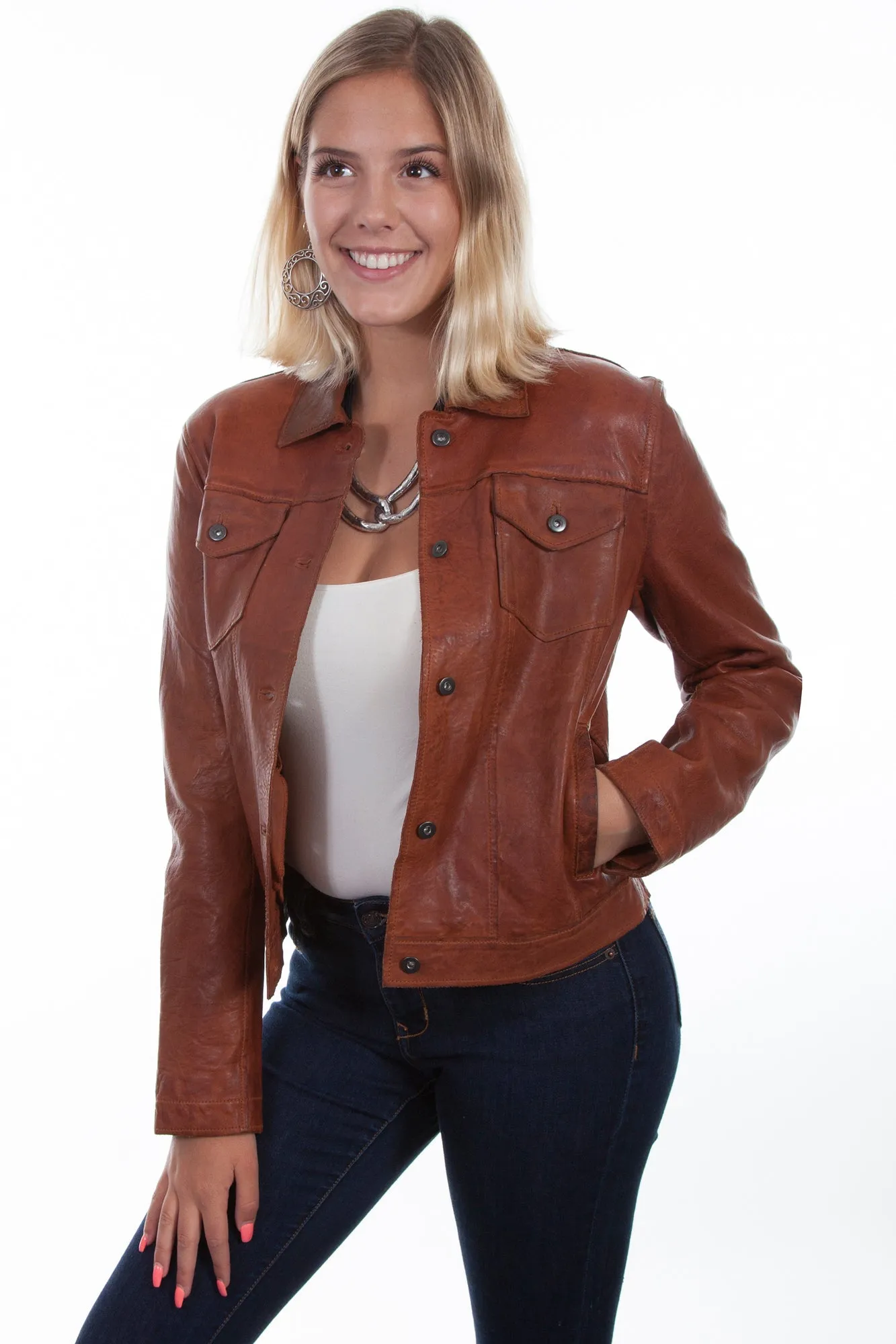 Scully Womens Cognac Leather Jean Jacket