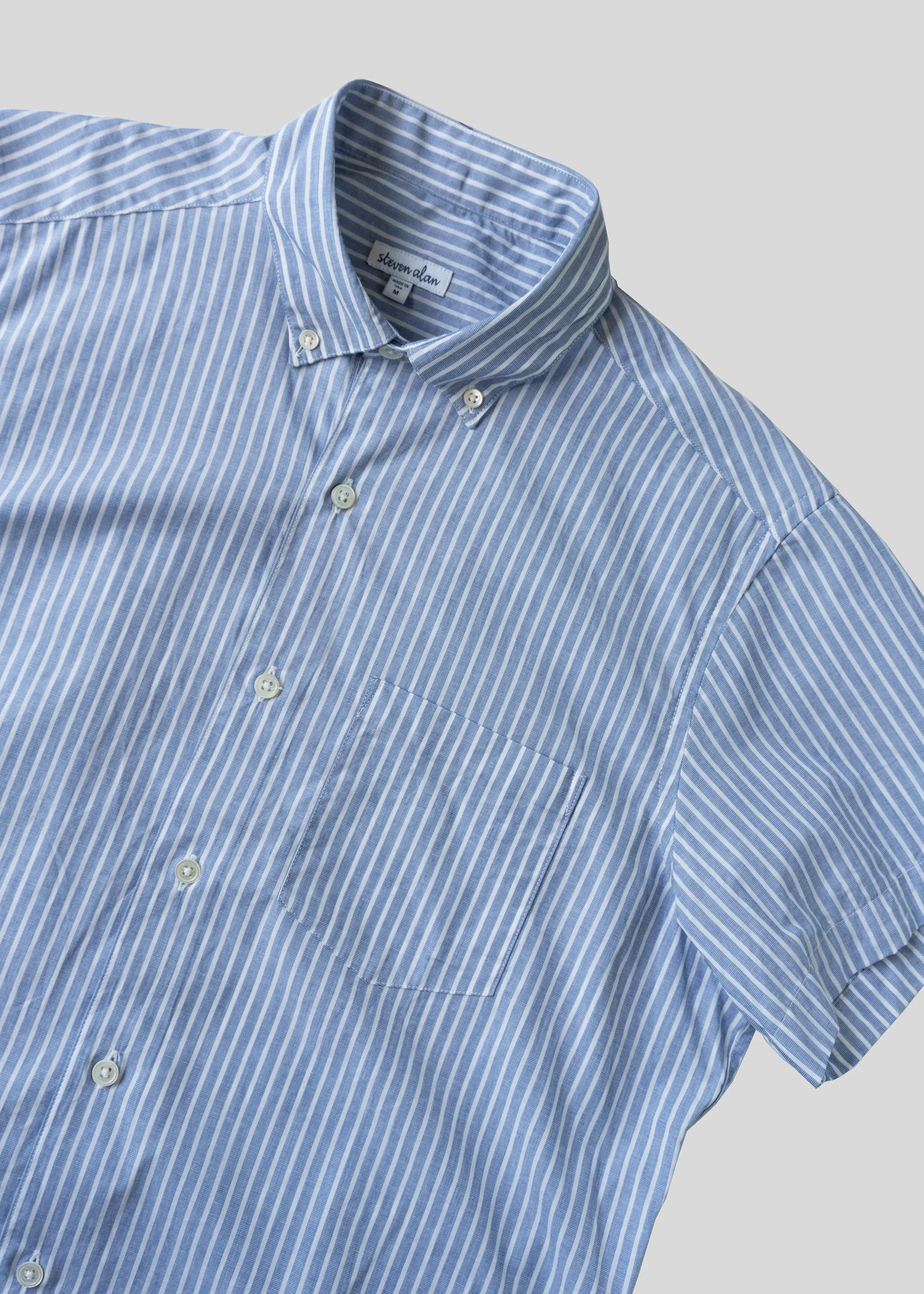 Short Sleeve Single Needle Shirt, Pacific Blue Stripe