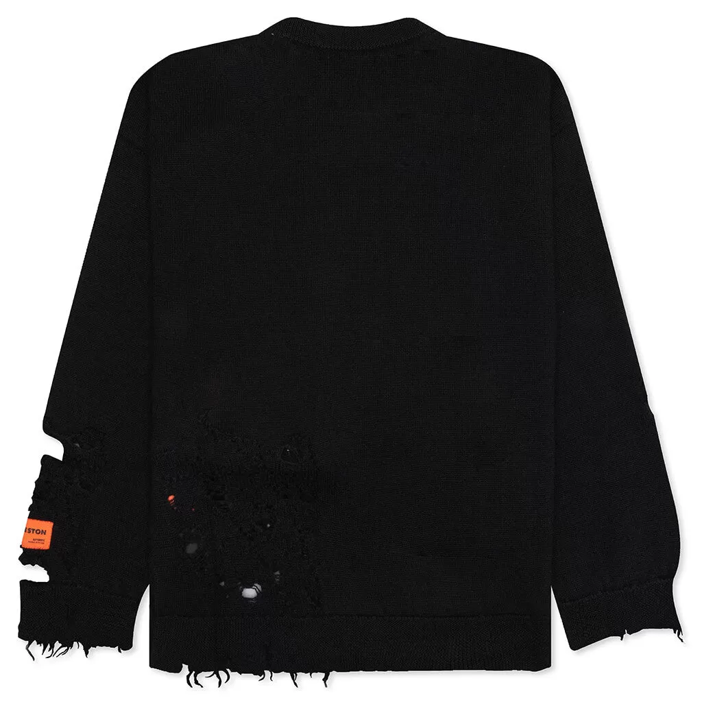 Shredded Knit Crewneck - Black/White