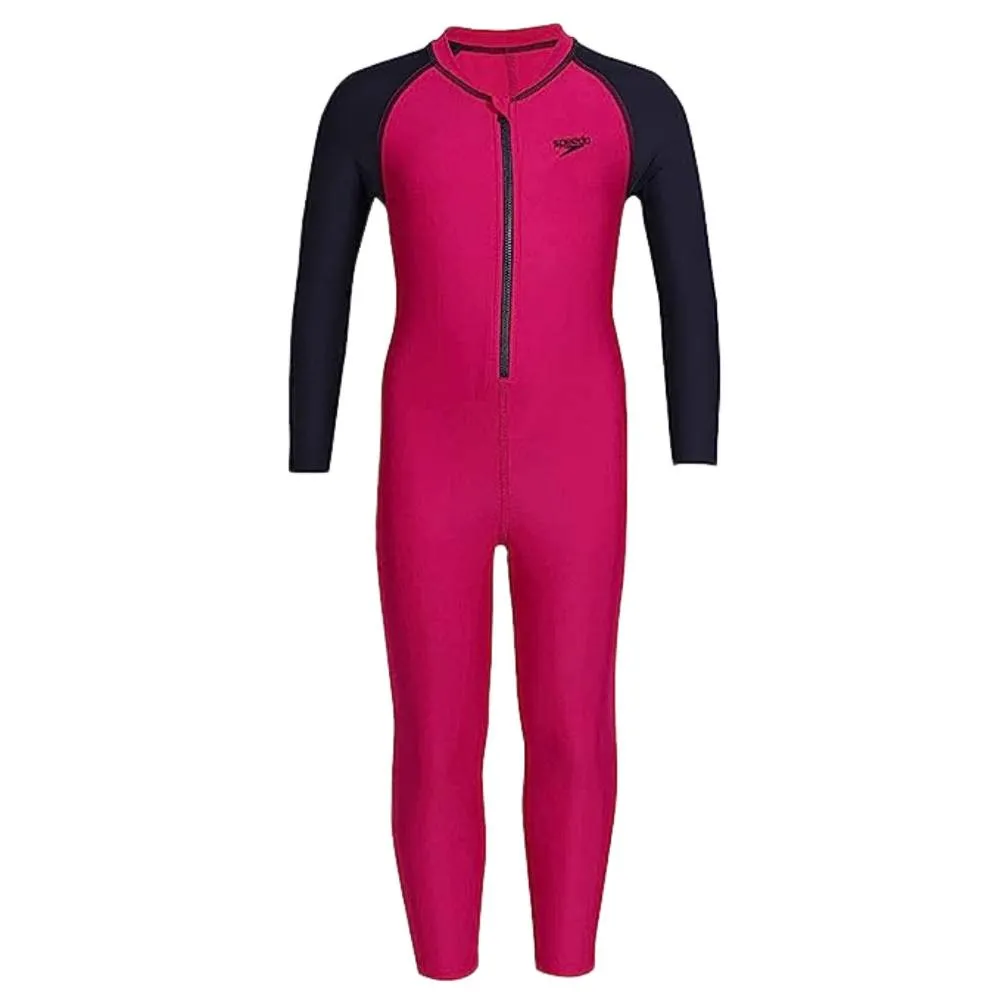 Speedo Girl's Color Block All In 1 Suit (Berry/True Navy)