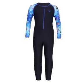 Speedo Junior's Color Block AOP All In 1 Suit (Navy/Cobalt/Coral/Azure/White)