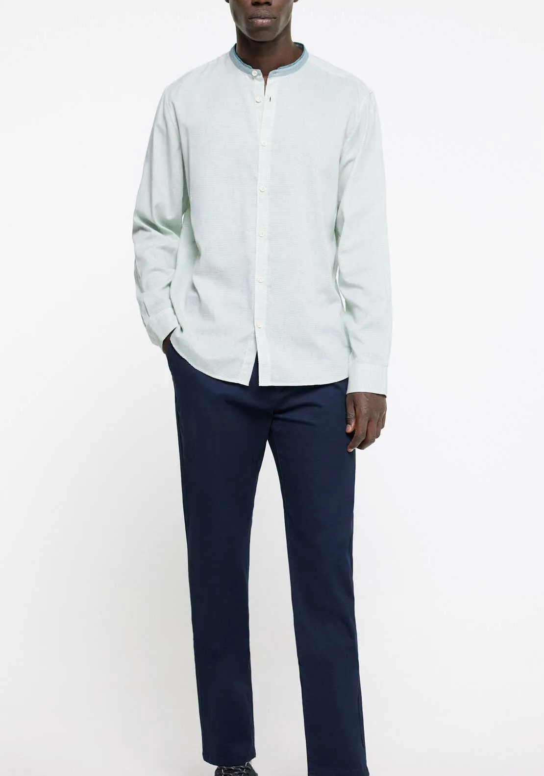 Textured mandarin collar shirt - Blue