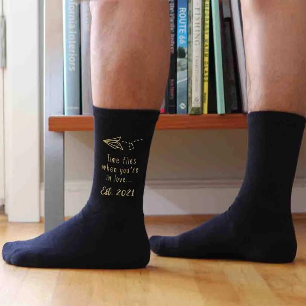 Time Flies - Two Year Cotton Anniversary Socks for HIm