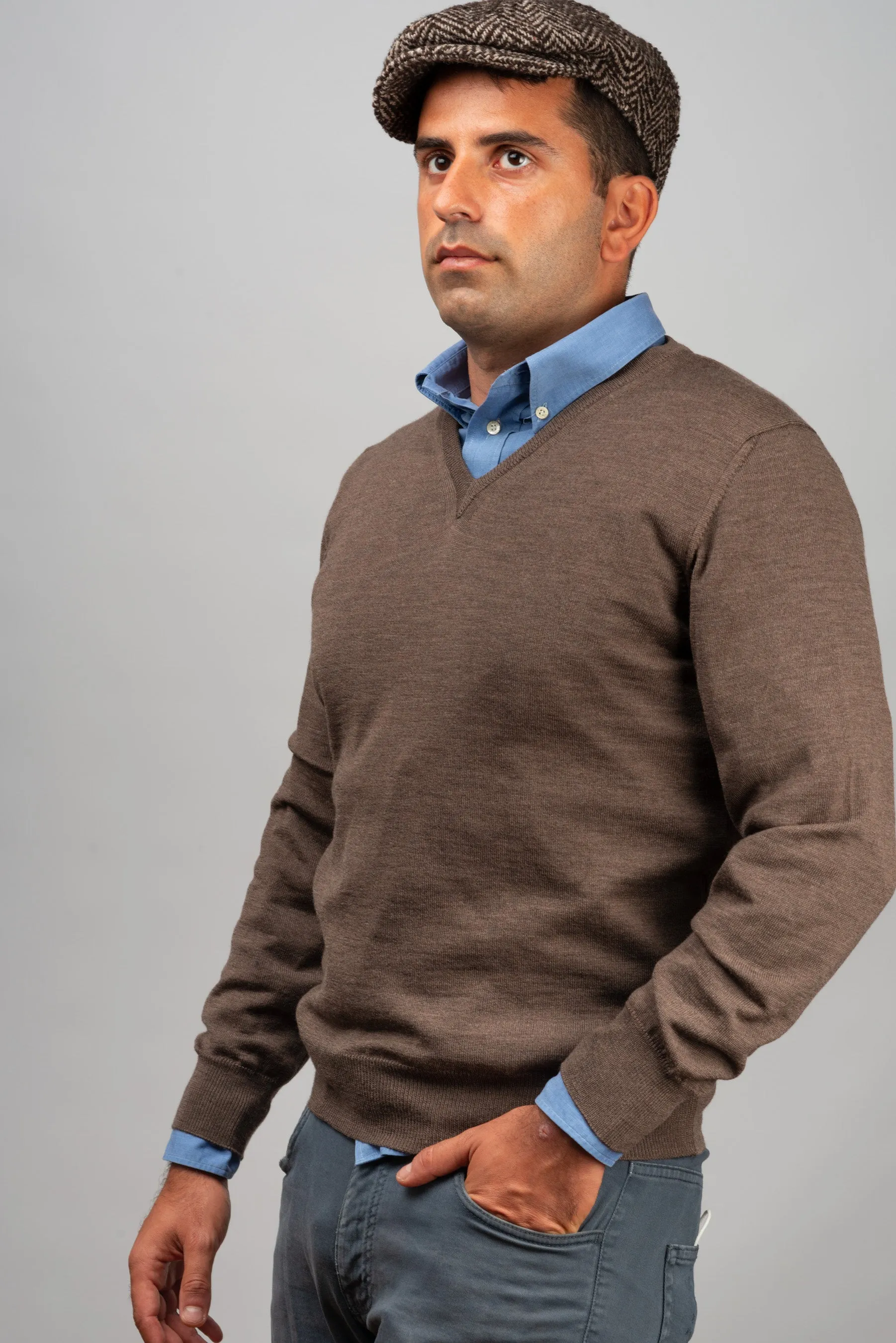 Tobacco Brown V-neck Sweater