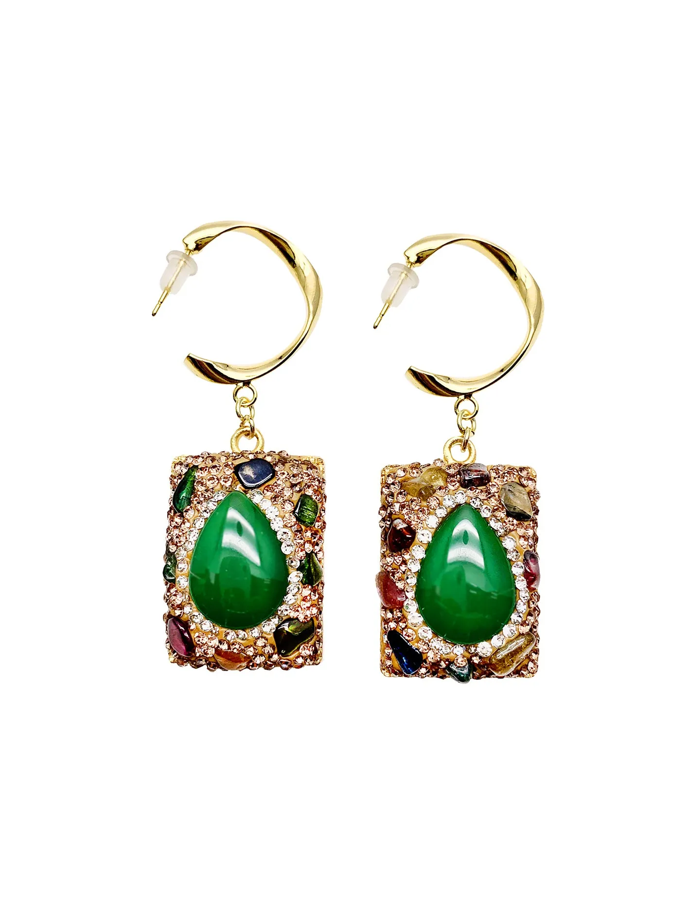 Tourmaline With Green Jade Hook Earrings HE018