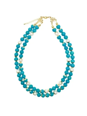 Turquoise & Freshwater Pearls Double Strands Necklace AN030