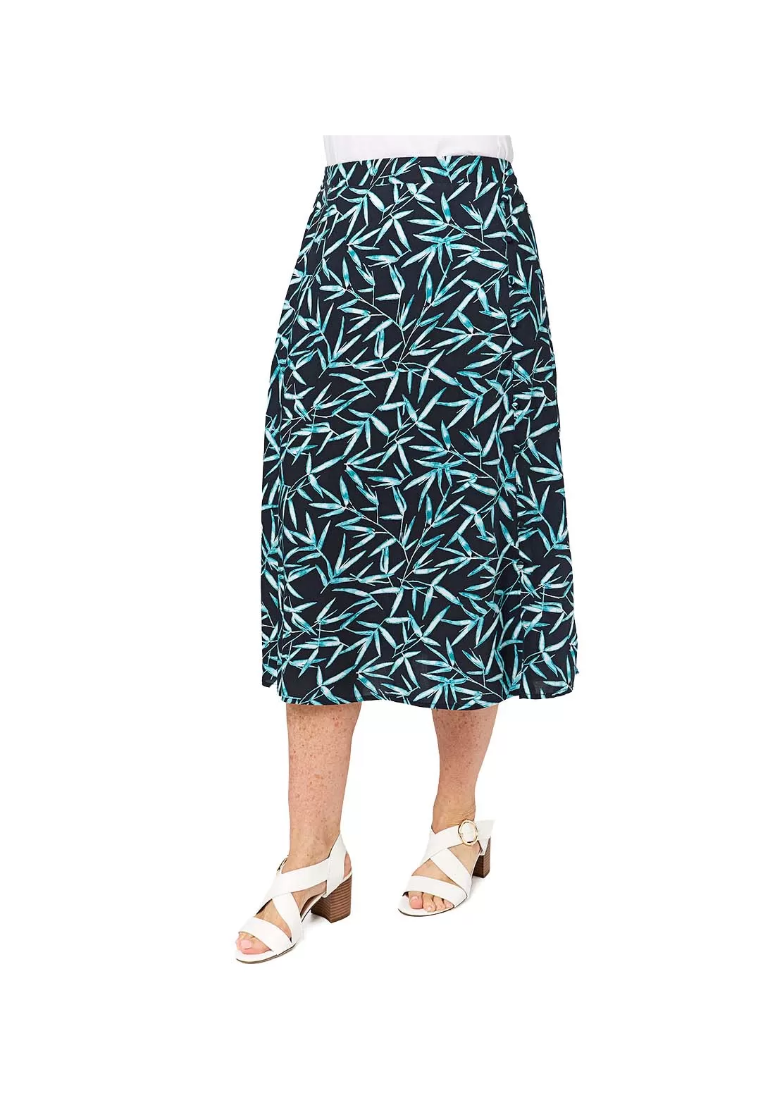 Turquoise Bamboo Leaf Print Skirt