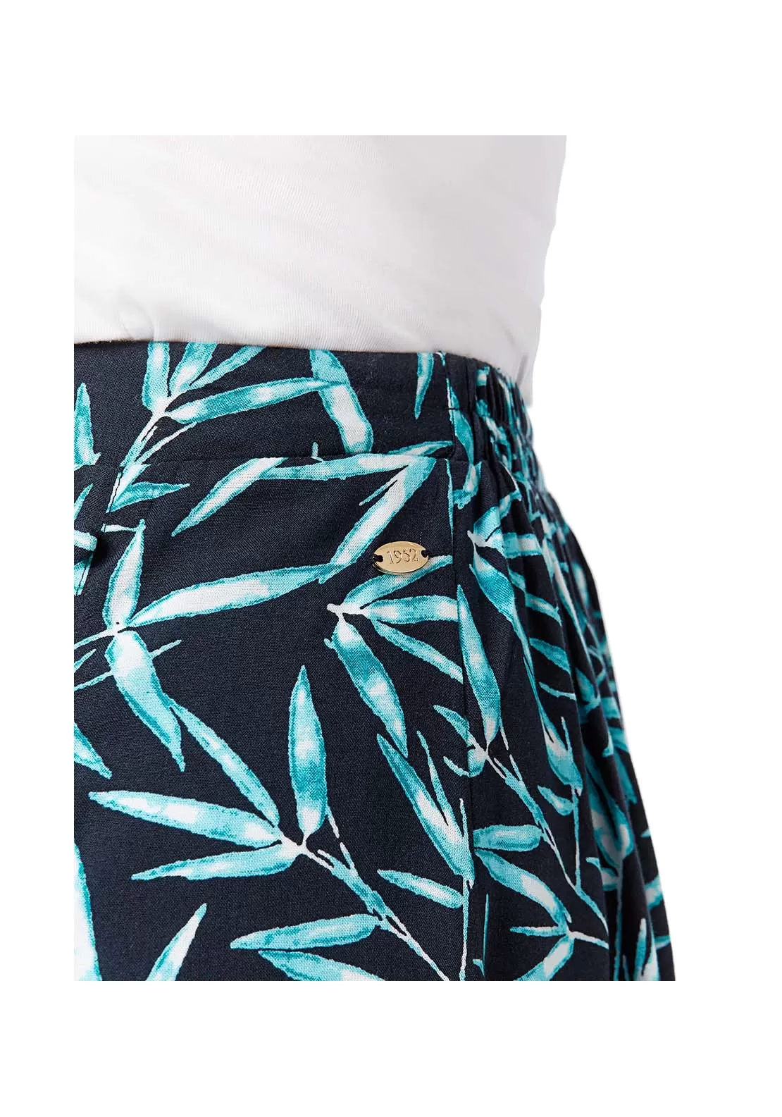 Turquoise Bamboo Leaf Print Skirt