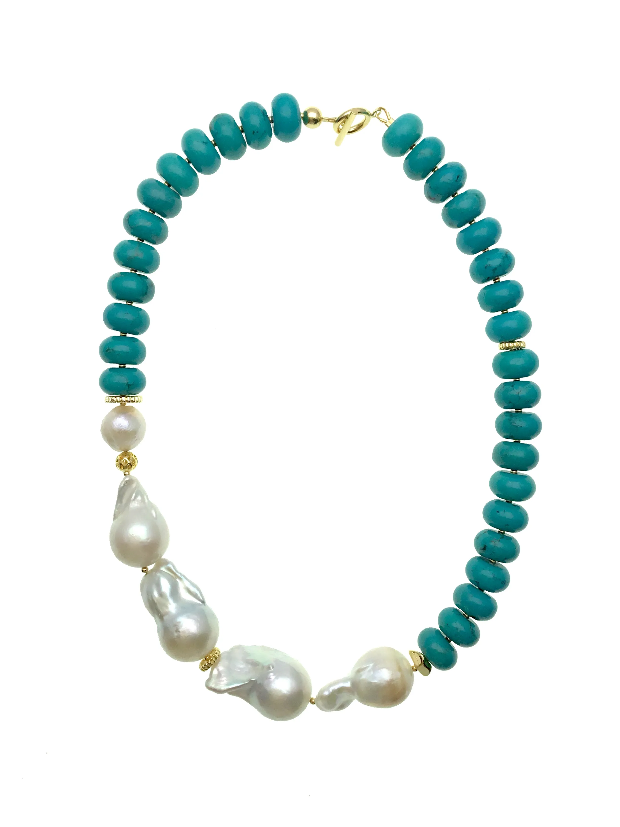 Turquoise With Baroque Pearls Short Necklace DN211