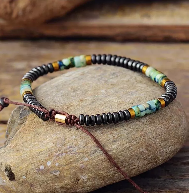 Unisex Matte Jasper Hematite Macrame Bracelet For Him or Her