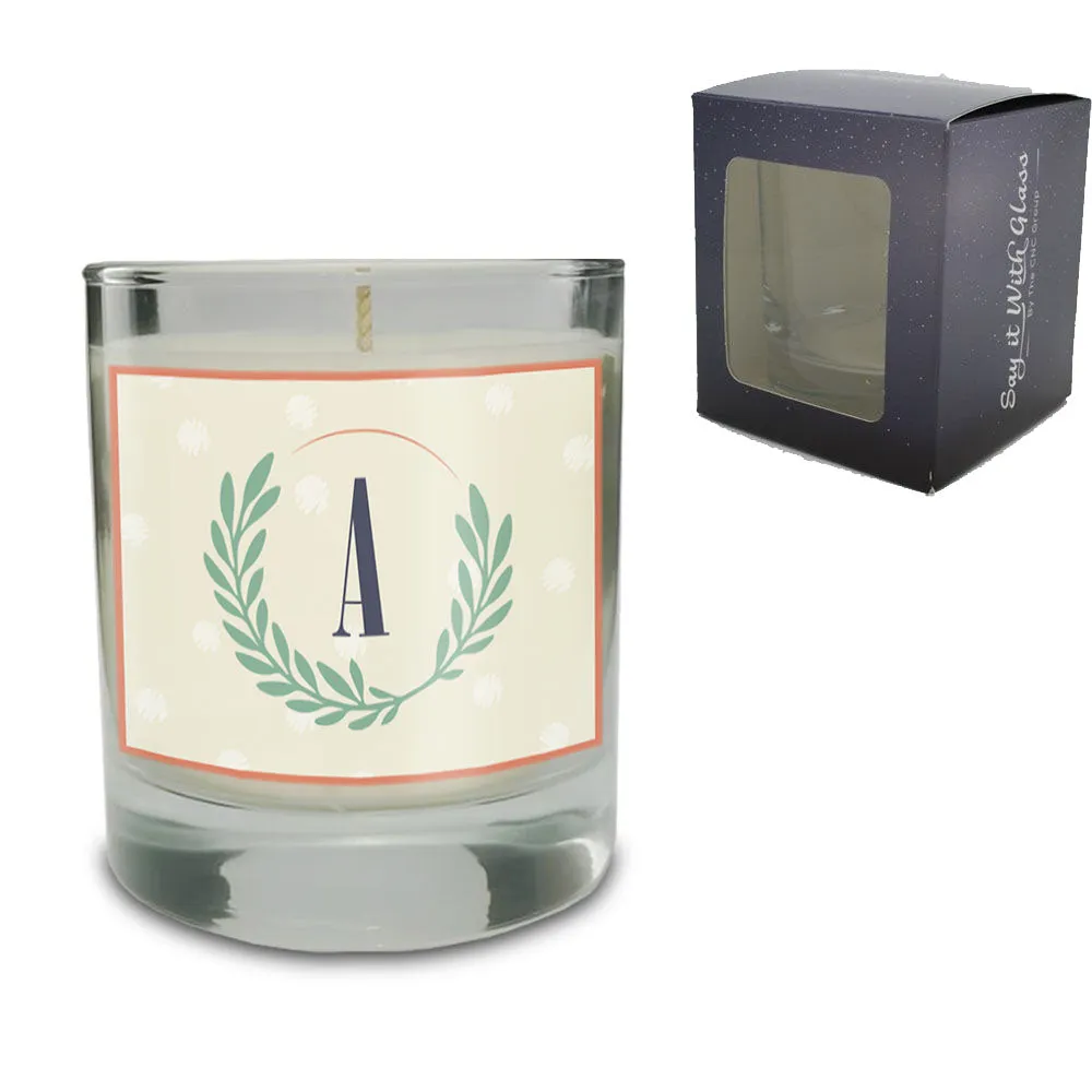 Vanilla Scented Candle with Initial in Wreath Label