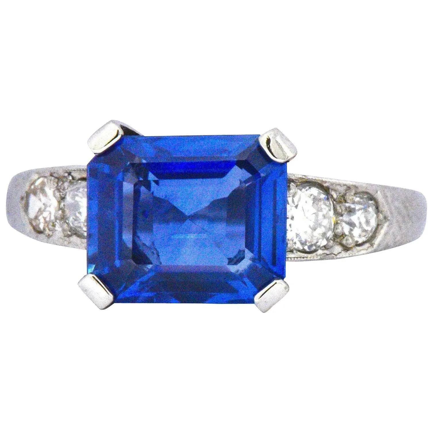 Vintage 4.11 CTW Unheated Ceylon Sapphire & Diamond Palladium Alternative Ring AGL